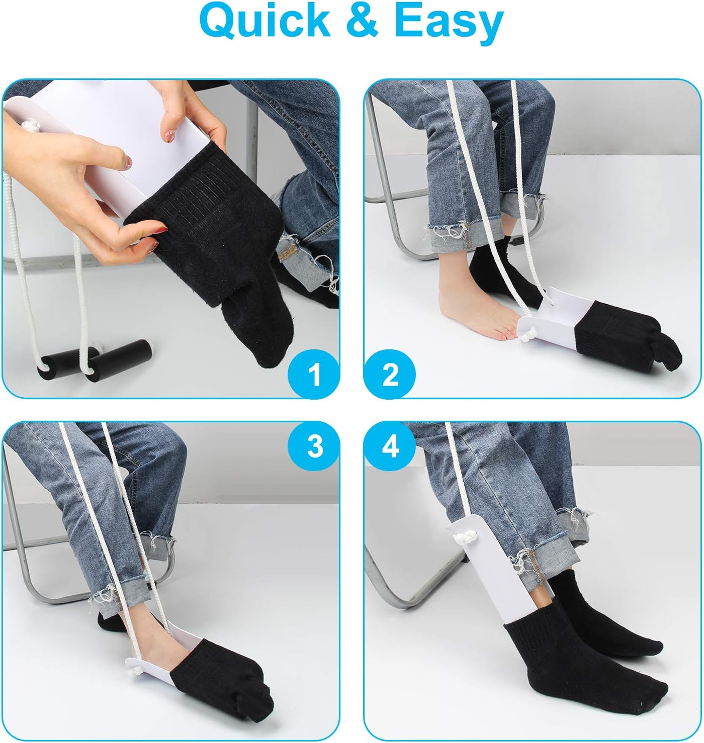 AHIER Sock Aid, Flexible Sock Aid Kit with Shoe Horn, Socks Helper Sock Puller Aid Easy On and Off, Sock Aid Assist with Foam & Shoe Horn Long Handle : Health & Household
