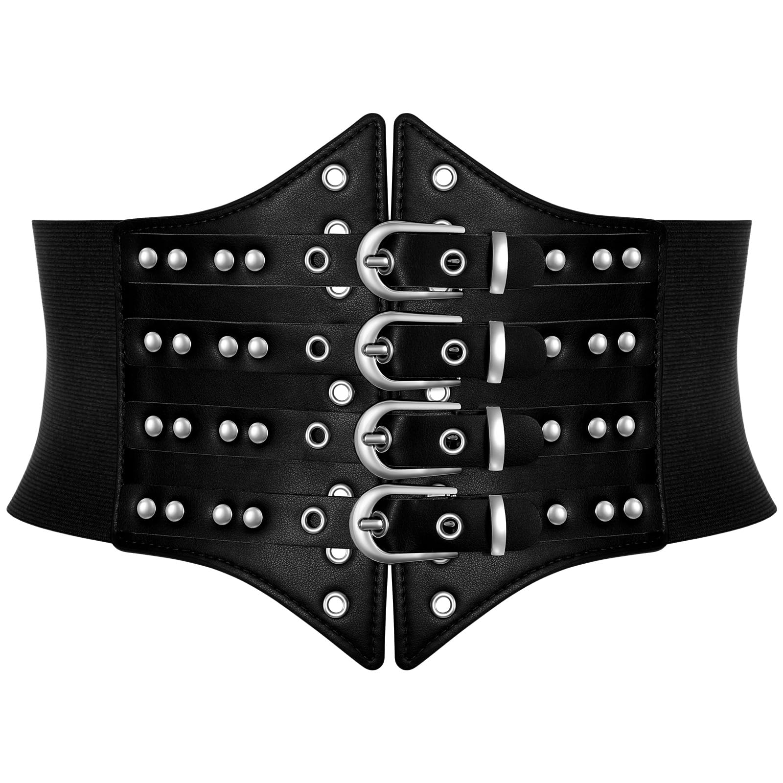 SUOSDEY Korsettgürtel für Damen mit Nieten, Breiter Elastischer Taillengürtel für Gothic Halloween Kostüme