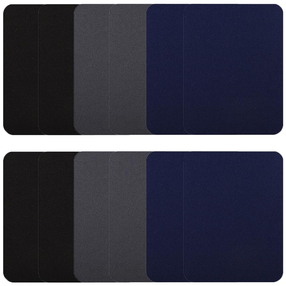 補修パッチ アイロンパッチ 3色12枚セット 長方形 約9.5cm×12.5cm 洋服 リペア 補修布 補修シート アイロン接着 貼付パッチ アイロンワッペン 布製 衣類 服の補修に DIY 手芸 自由に切り取れる(ブラック/ダークグレー/ネイビー)