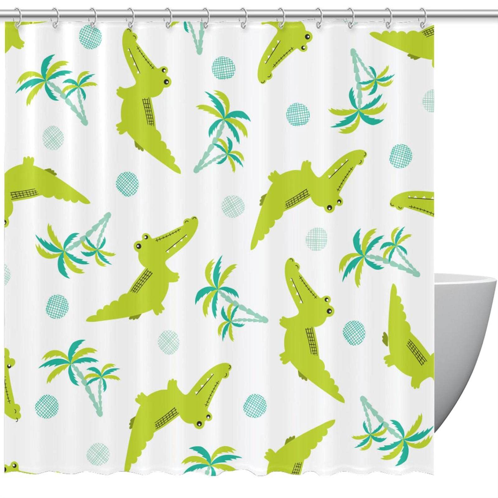 Rideau de douche crocodile vert imperméable coloré 66 x 73 cm pour salle de bain enfant