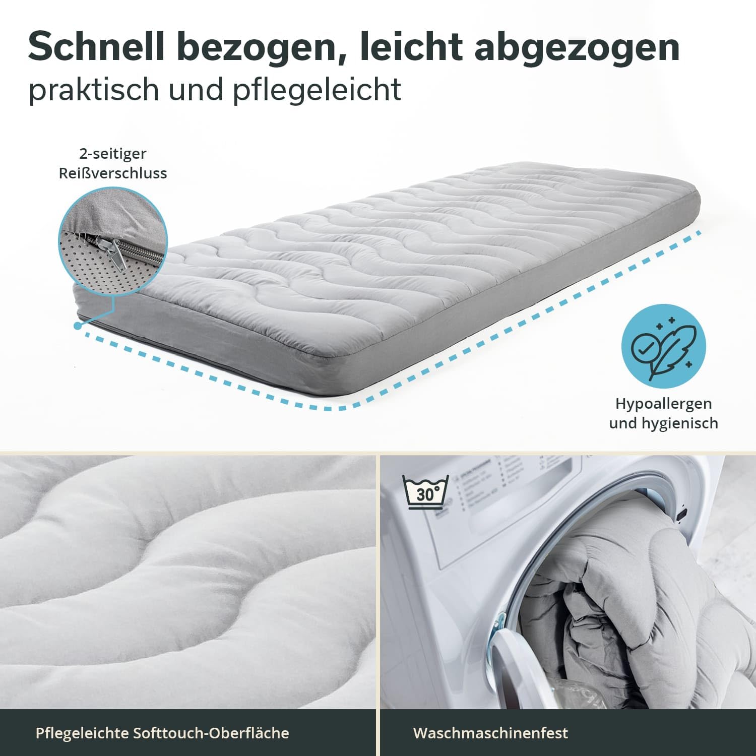 Skandika Pokrowiec na karimatę Easy 3D Premium | nakładka na materac, 195 x 80 x 10 cm, wypełnienie poliestrowe, miękka, oddychająca, nadaje się do prania, z zamkiem błyskawicznym, nakładka na materac