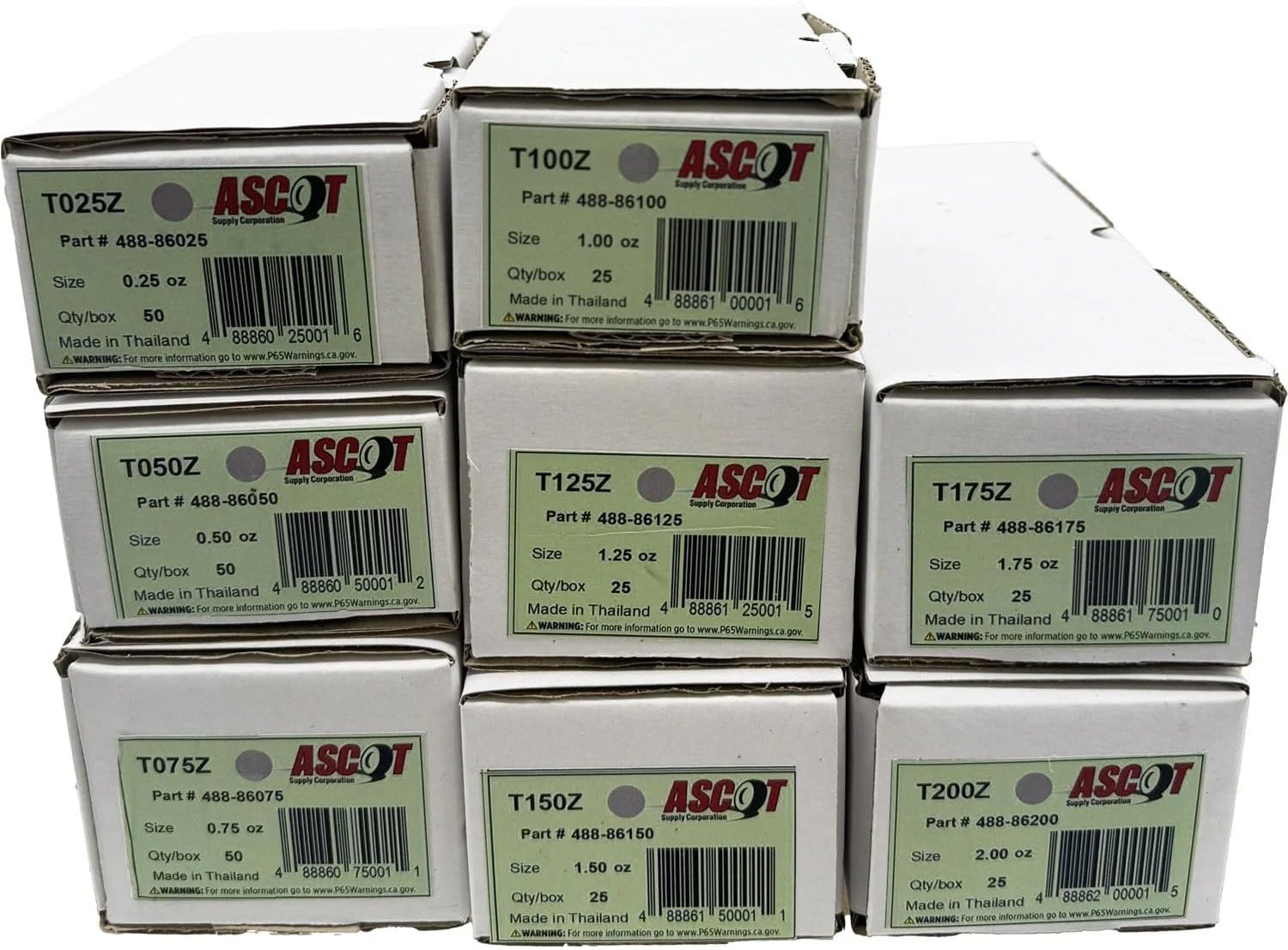 Premium Service Ascot T Style Coated Zinc Clip-On Wheel Weight Bundle .25oz-2.00oz (8 Items)