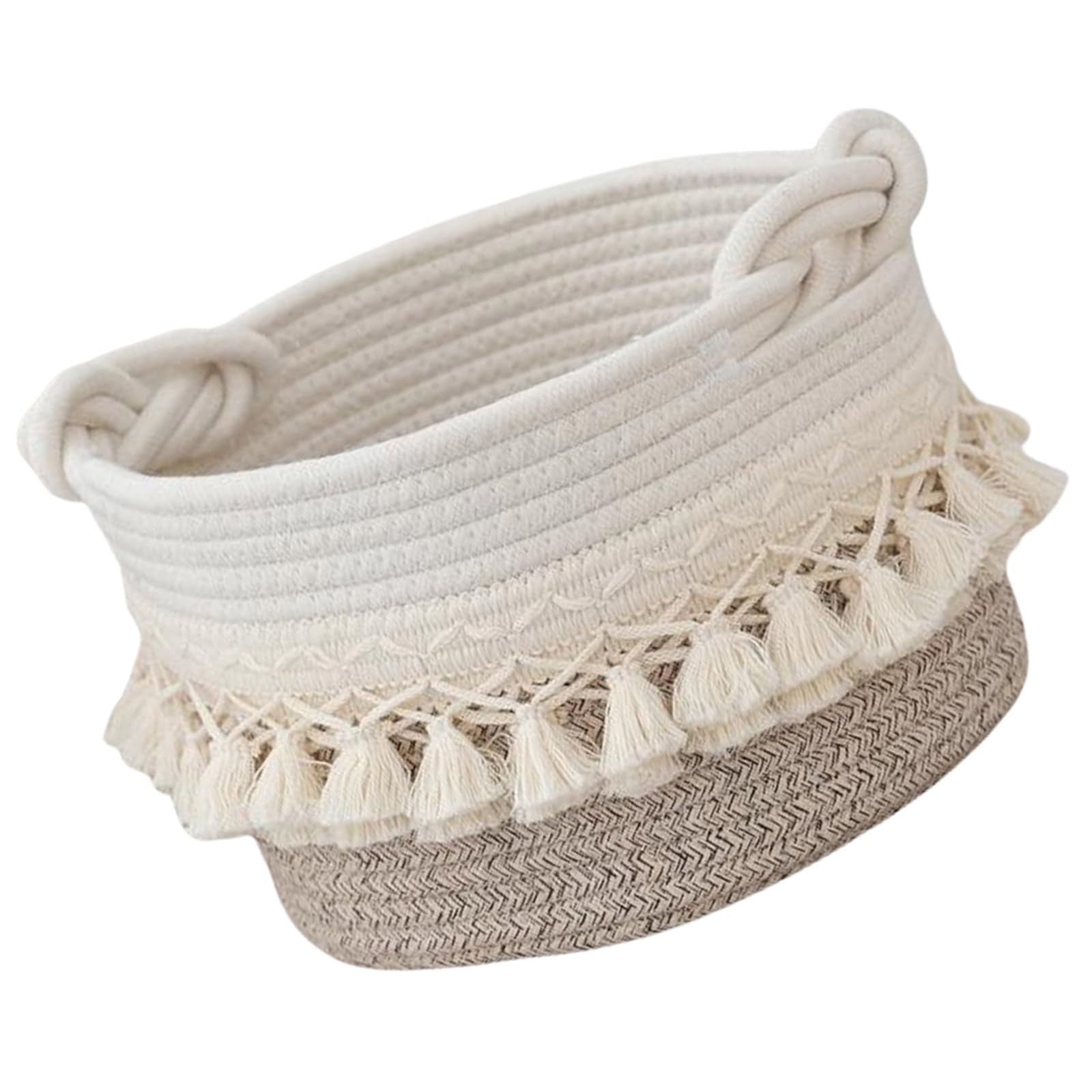 Elnwnnkc D Practical Cotton Rope Storage Basket Sturdy Cotton Rope Storage Basket With Tassels Perfect For Any Room Ecors Sturdy Organizers