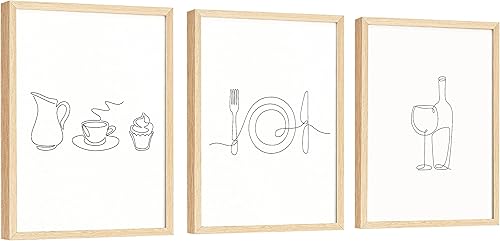 EXCOOL CLUB Decoración artística de pared de cocina, 12 x 16 pulgadas, arte minimalista de líneas, impresiones artísticas de cocina, decoración de