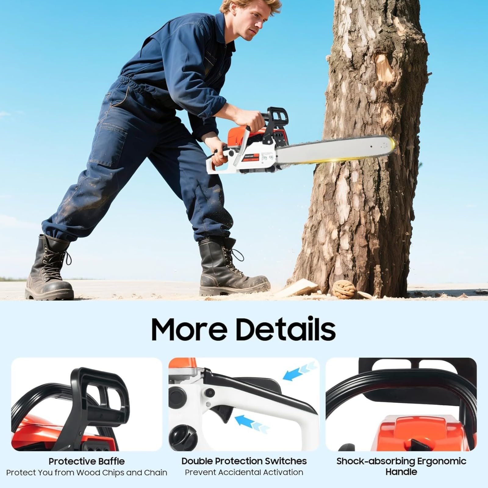 Motosierra de gas, motosierra profesional de mano resistente con sistema antivibración y arranque rápido, motosierra eléctrica para podar árboles, leña, ideal para jardín, granja, uso al aire libre
