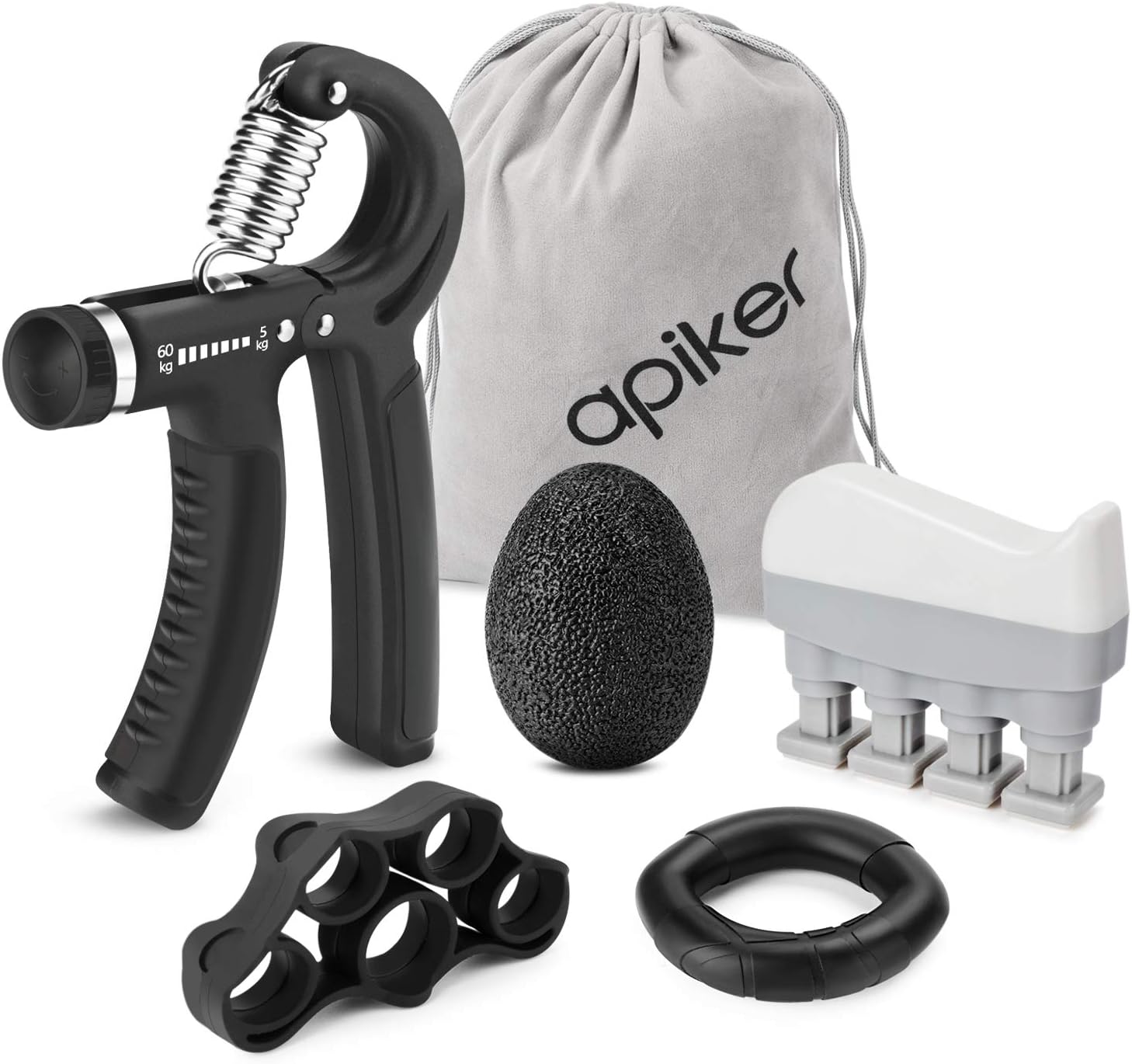 apiker Hand Grip Strengthener Workout Kit, 11-132Lbs Adjustable Forearm Hand Gripper, Hand Squeeze Ball, Finger Stretcher, Finger Strengthener Exerciser for Athletes and Musicians