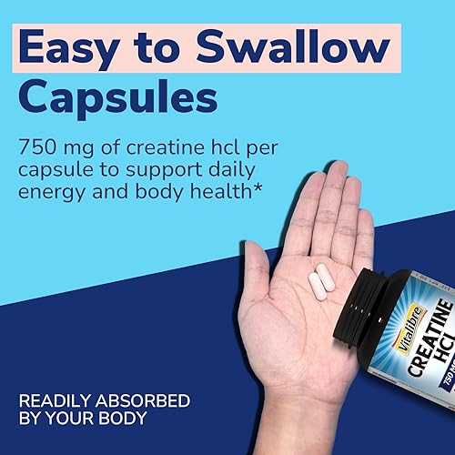 Miniatura 6 de Cápsula de creatina HCl, 750 mg de clorhidrato de creatina de alta absorción, resistencia, fuerza, absorción rápida, sin carga, sin hinchazón,