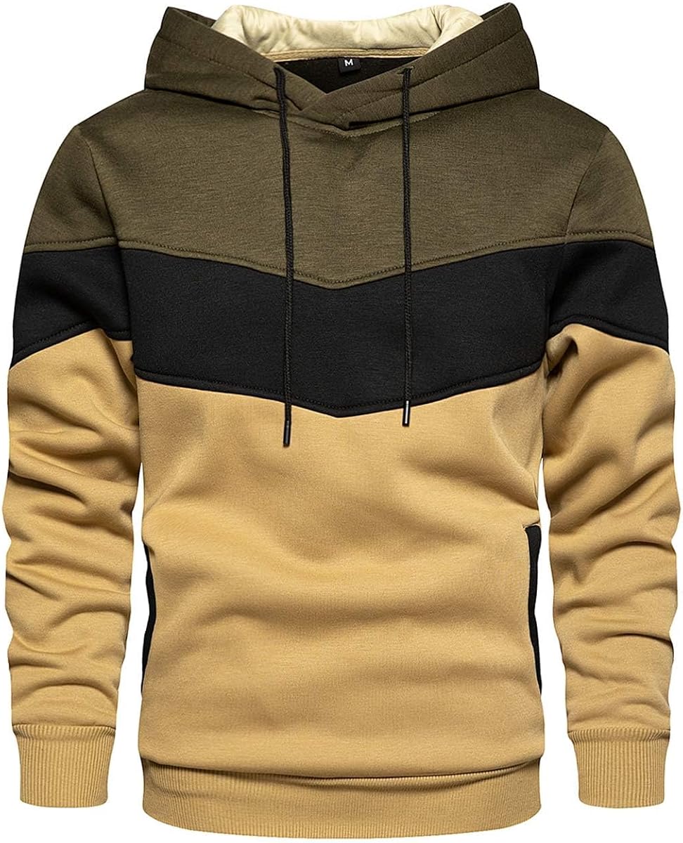 Men's Novelty Color Block Pullover Fleece Hoodie Casual Sweatshirt