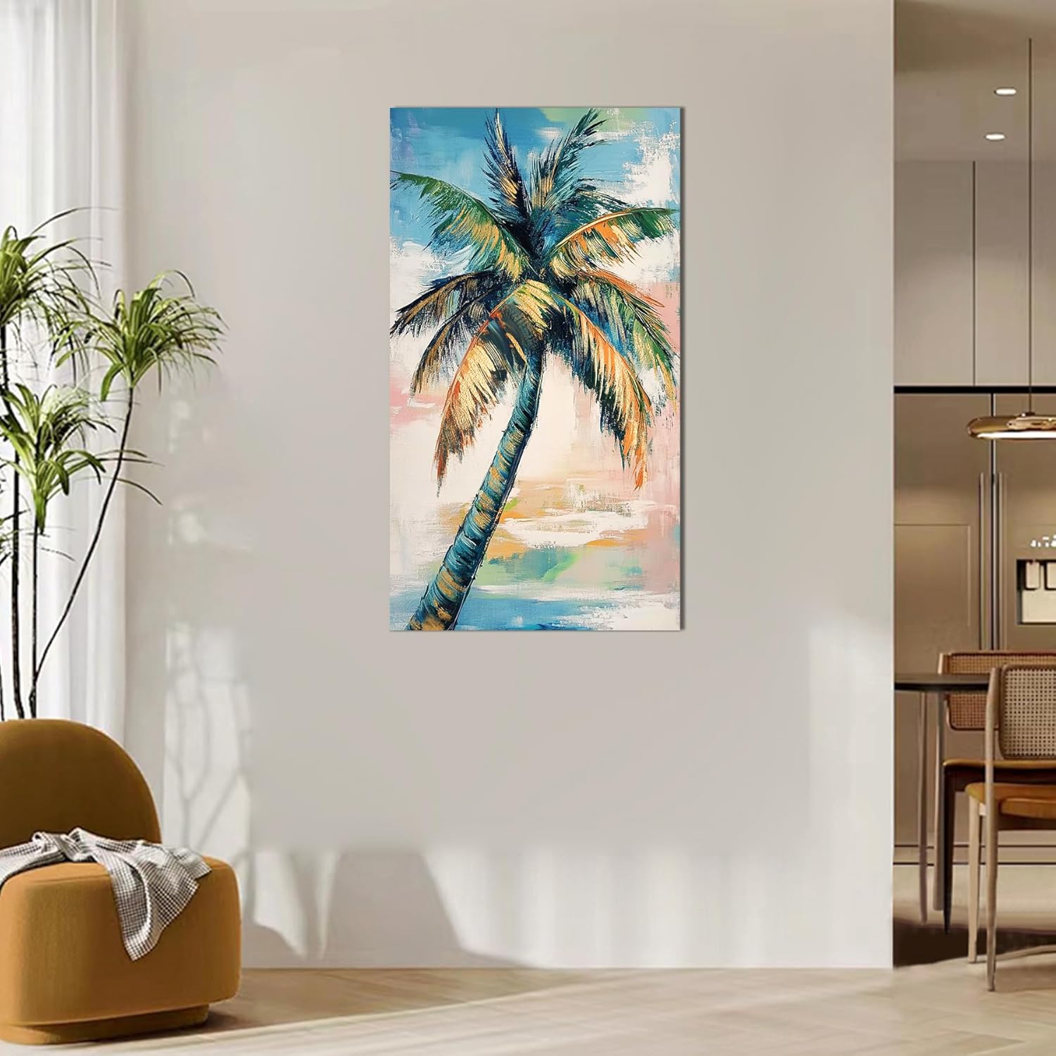 Abstract Seascape Sunrise Hand-painted oil painting Texture Printed Sunshine Ocean Wave Coastal Canvas Wall Art Framed, 20"x36" (Green)