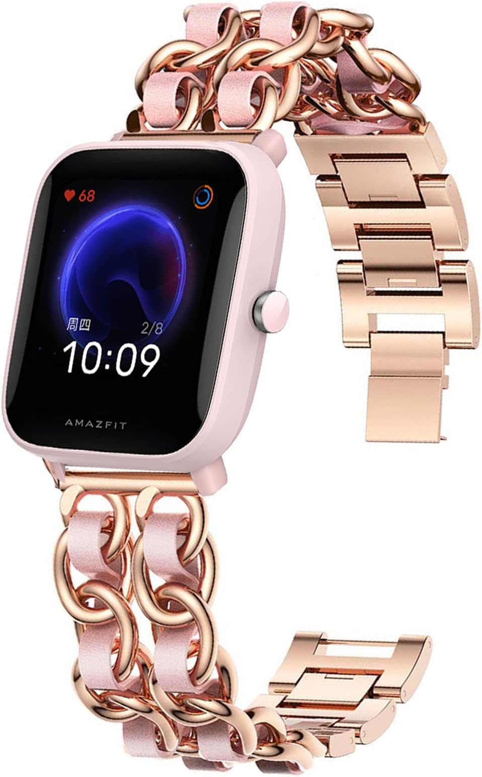 Compatible for Amazfit Bip U Band, YOUkei Jewelry Bracelet Bands Women, Chain Metal Wristband with Leather Replacement Bands Compatible for Amazfit Bip U Smartwatch