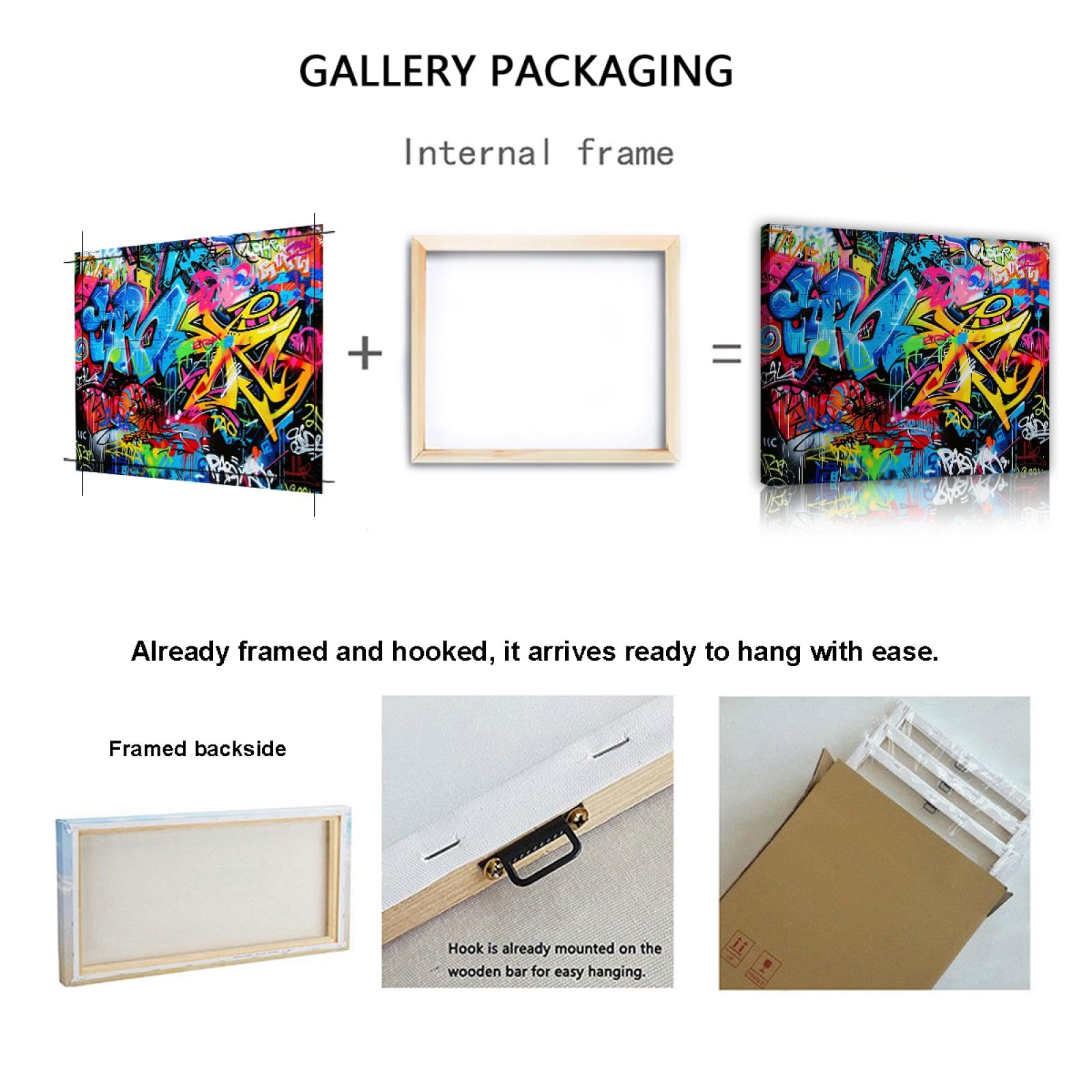 UIRINGART Hip Hop Stile Tela di canapa Wall Art Moderna Pop Art Stampa su tela Decorazione della parete Graffiti astratto Art Poster Artwork per la stanza dei giochi 50x70cm Innerframe