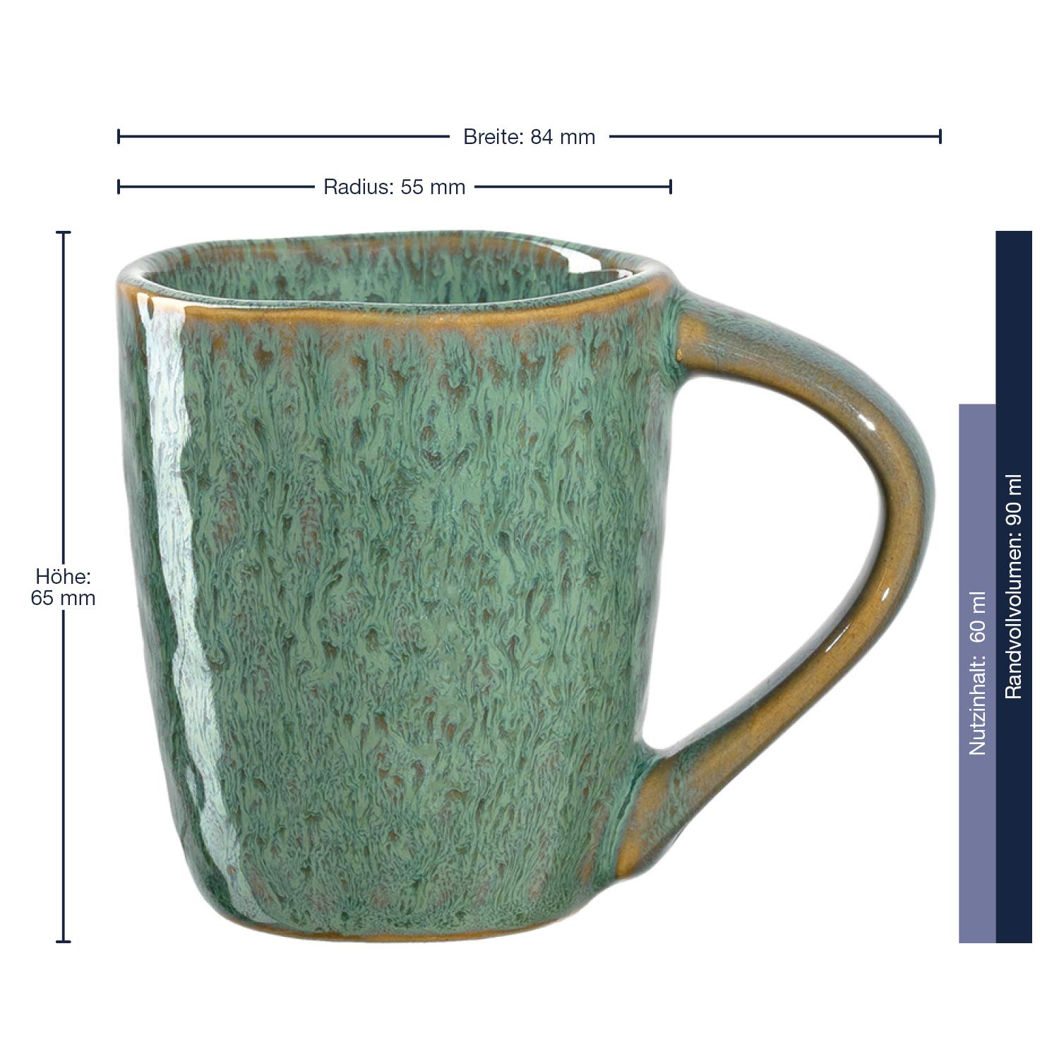 LEONARDO HOME 018597 MATERA - Set di 4 tazzine da caffè, 90 ml, in ceramica, colore: Verde