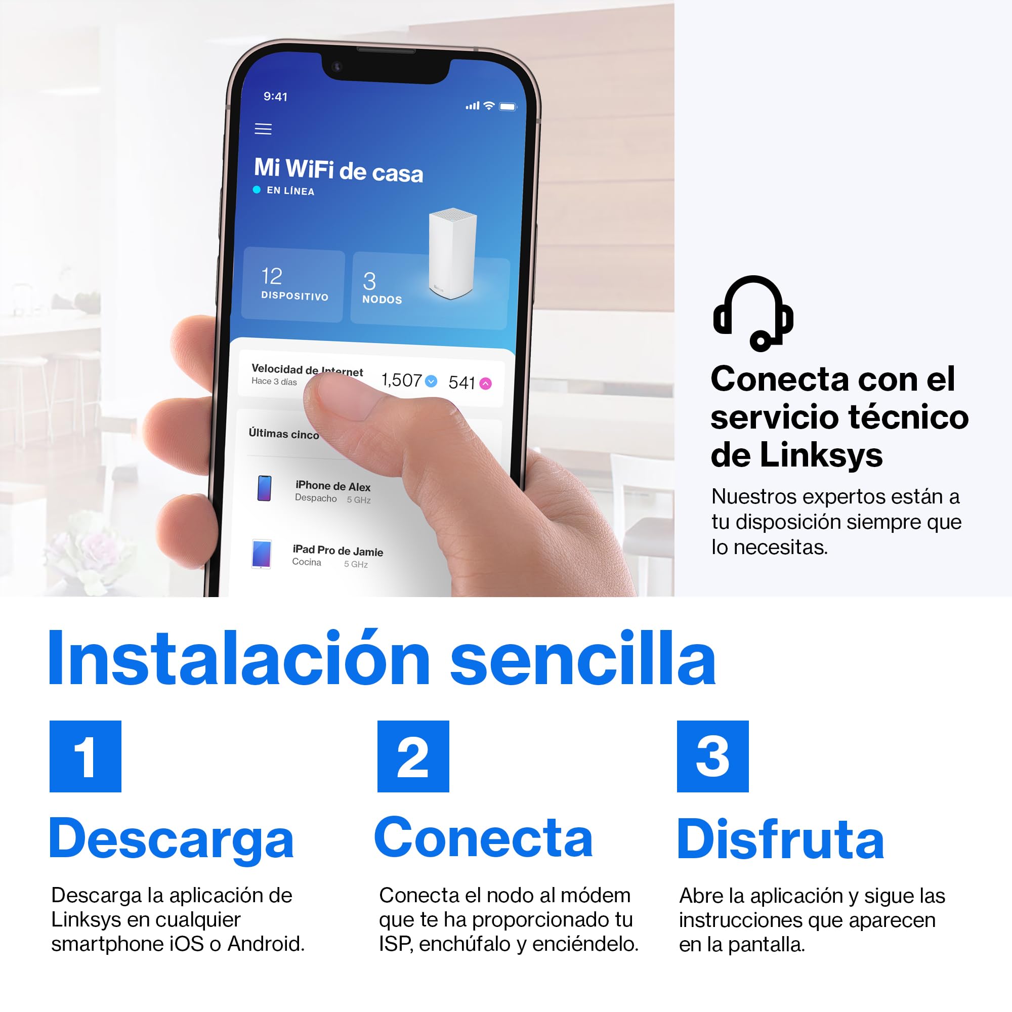 Linksys Velop MX12600 sistema WiFi 6 mesh tribanda (AX4200), router WLAN, repetidor, extensor con hasta 830 m² de cobertura, 3,5 veces más veloz, más de 120 dispositivos, paquete de 3, blanco