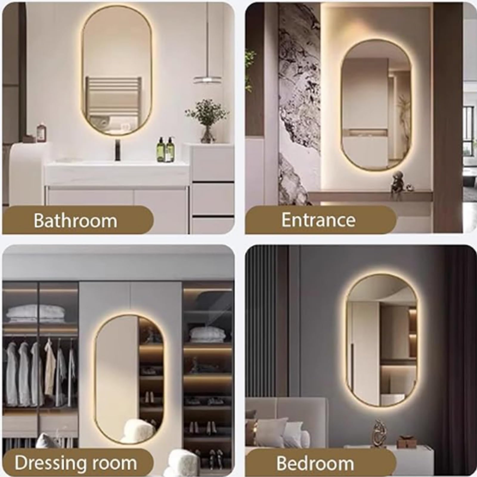 Specchio decorativo creativo specchio Da Bagno A LED Ovale 3 Colori Regolabili Antifog Resistente All'acqua Specchio Da Parete Con Smart Touch Button Specchio Cosmetico Illuminato(100*50*3cm/39.4*19.7