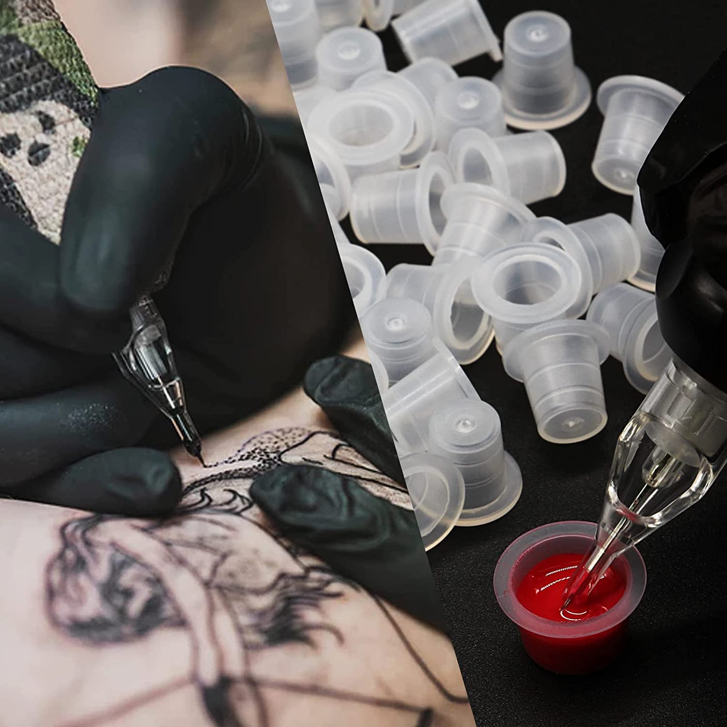 100 pezzi Tazze di Inchiostri per Tatuaggi Coppette Porta in Plastica Pigment Tatuaggi Tappi Tattoo Ink Caps Tazze di Inchiostro Tattoo Kit per tatuaggi Accessorio per tatuaggi