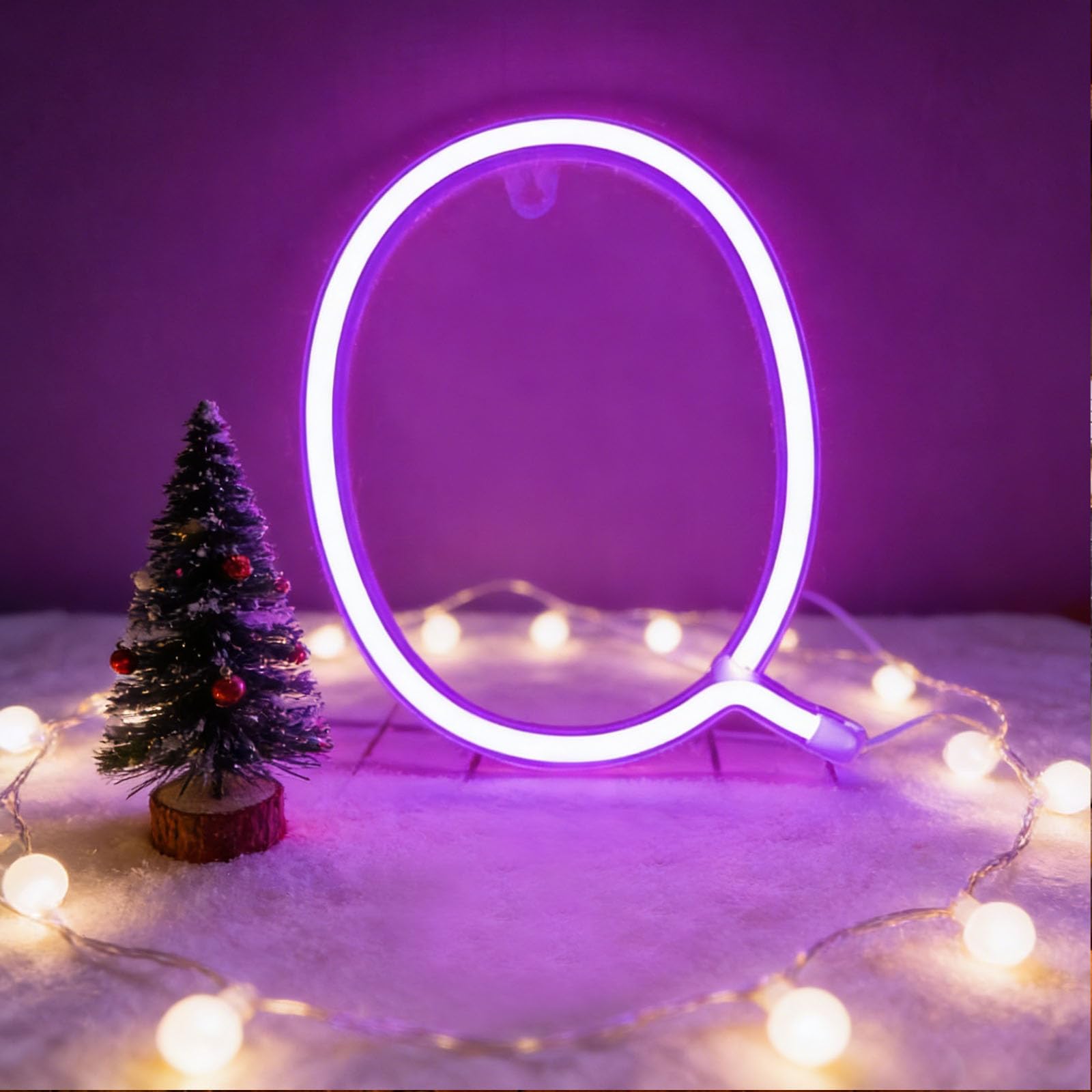 LED Purple Neon Letter Signs Night Light Battery or USB Operated LED Marquee Letters Neon Art Decorative Lights Wall Decor for Commercial Use Holiday Retail DIY Projects Home Bar Bedroom Decor（Q）