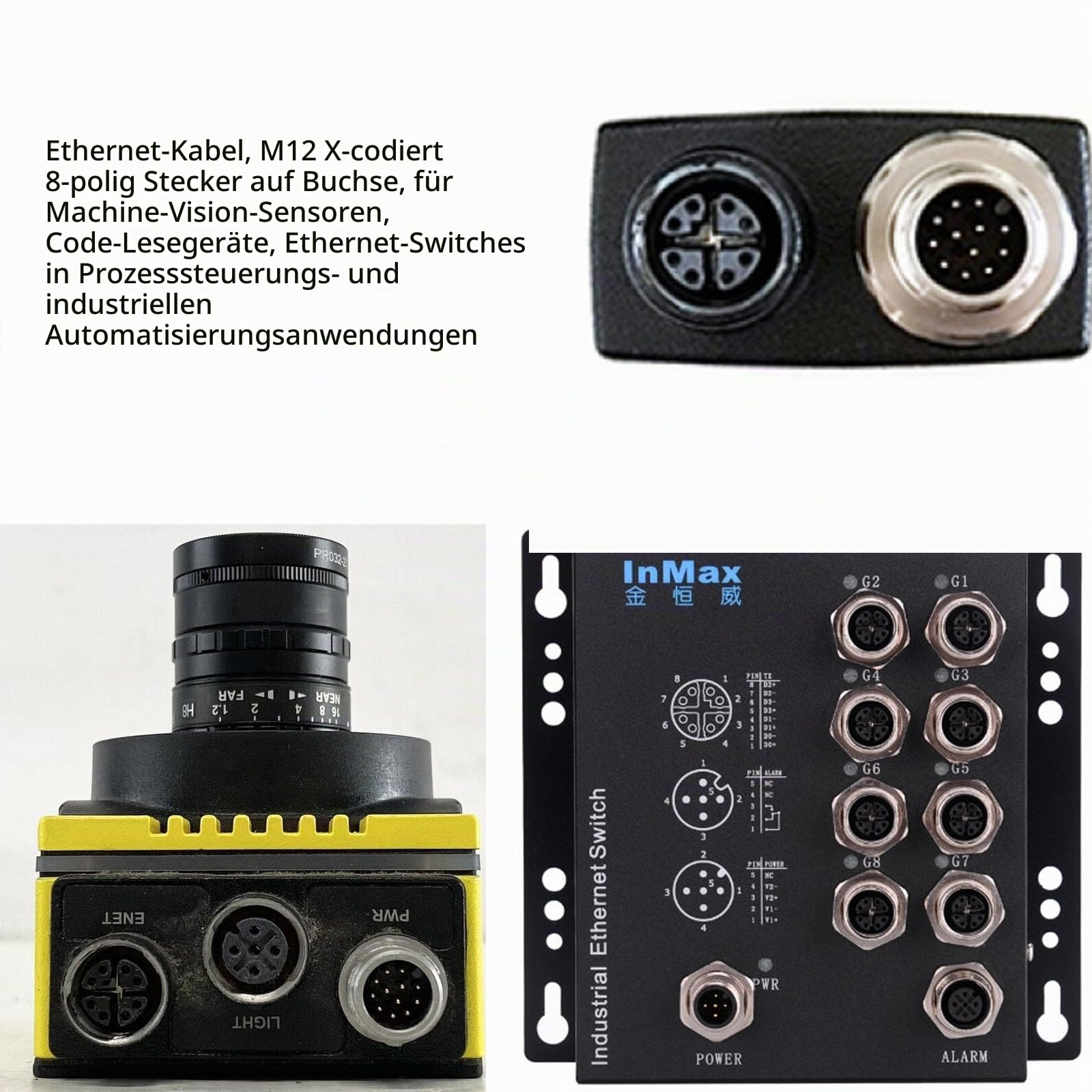 HangTon Ethernet Kabel für Cognex in-Sight 2000 7000 8000 9000 Basler Baumer Camera Sensor Barcodeleser 8 Pin X codiert M12 auf RJ45 CAT-7e 20m