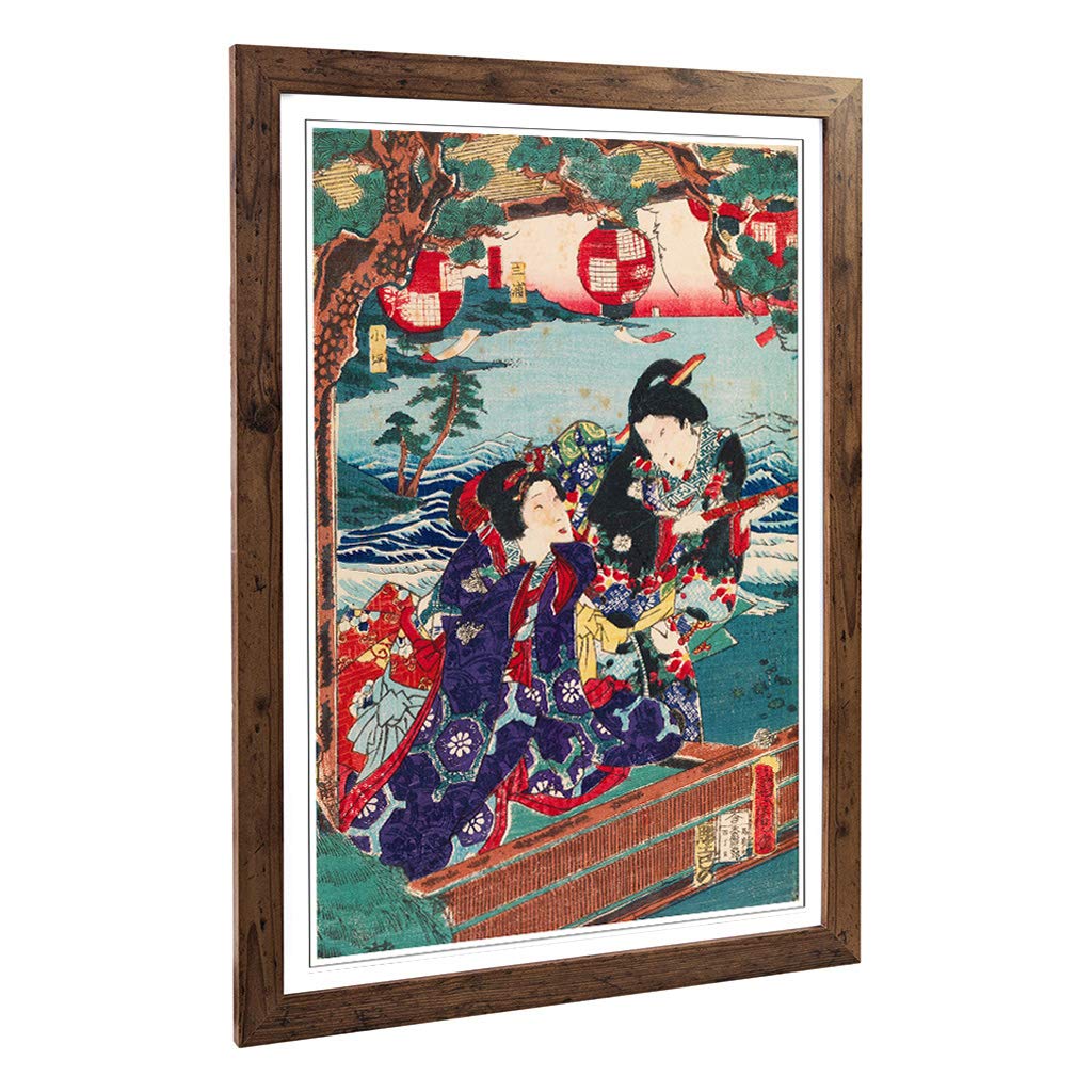 Big Box Art Framed Print of Toyohara Kunichika Japanese Oriental Genji Design | Wall Art Picture | Home Decor for Kitchen, Living Room, Bedroom, Hallway, Walnut, A2 / 24.5x18 Inch / 62x45cm