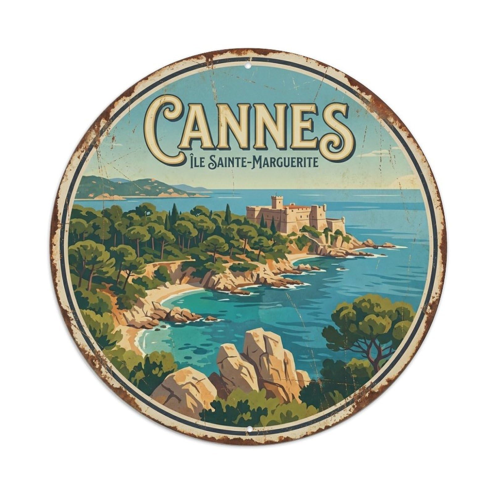 Cannes Sainte Marguerite Island Coastal Travel Vintage Metal Tin Sign