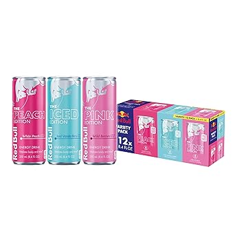 Red Bull Energy Drink Variety Pack, Peach, Iced Vanilla Berry, Pink, with 80mg Caffeine, Taurine & B Vitamins, 8.4 fl. oz, Pack of 12 Cans