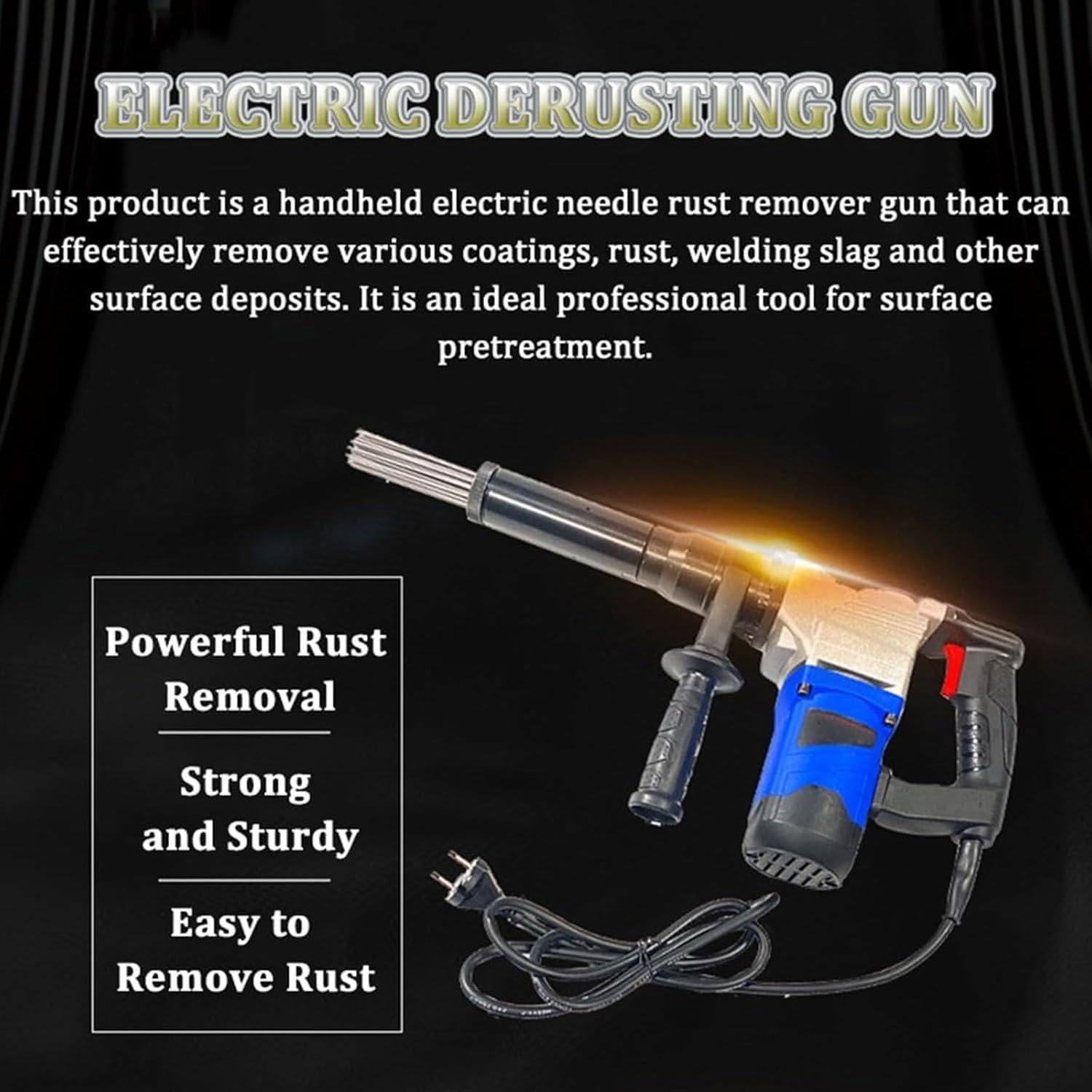 Industrial Grade 1100W High-Power Electric Needle Scaler for Rust, Weld Slag, and Paint Removal - Pistol Grip Needle Scaler for Heavy-Duty Applications