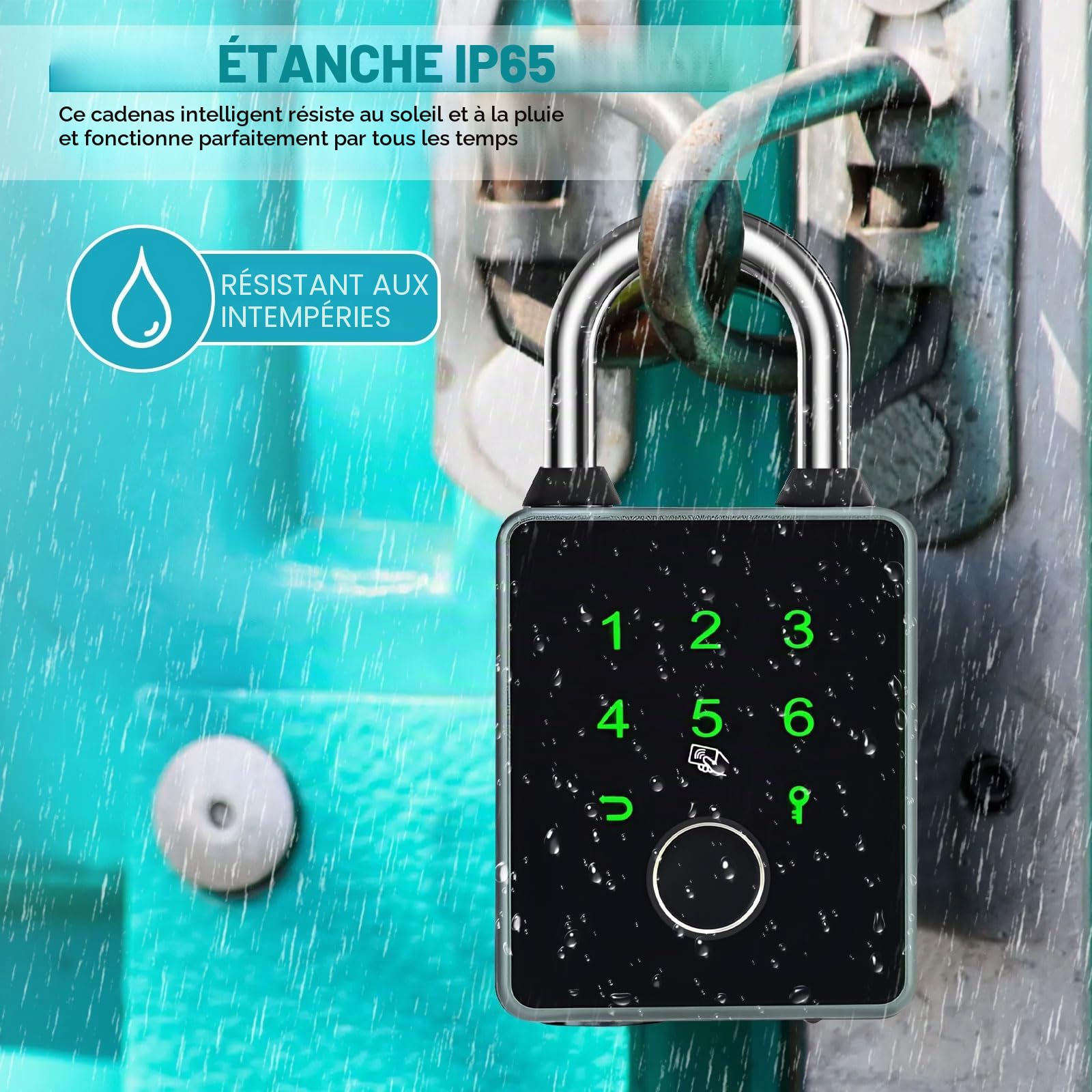 Cadenas intelligent avec 5 façons de déverrouiller, étanche