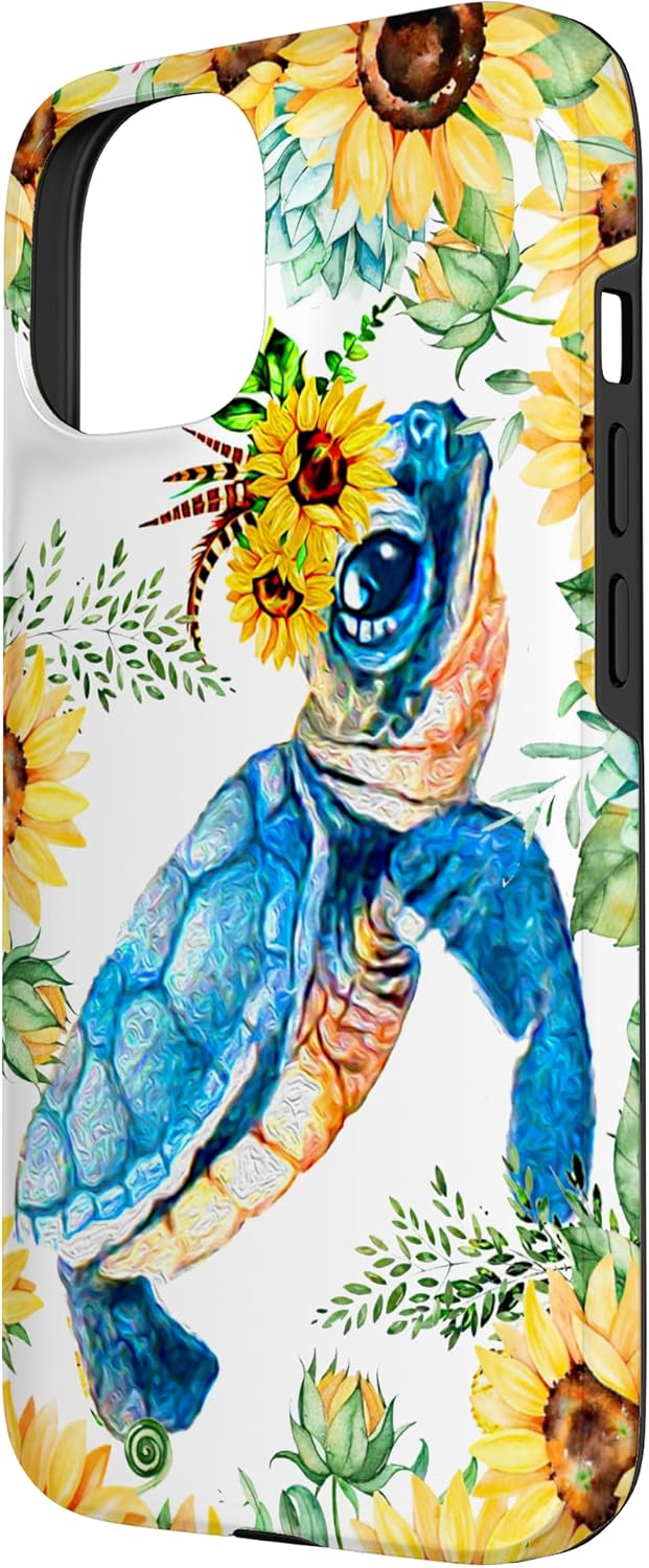 iPhone 15 Turtle Sunflower Case