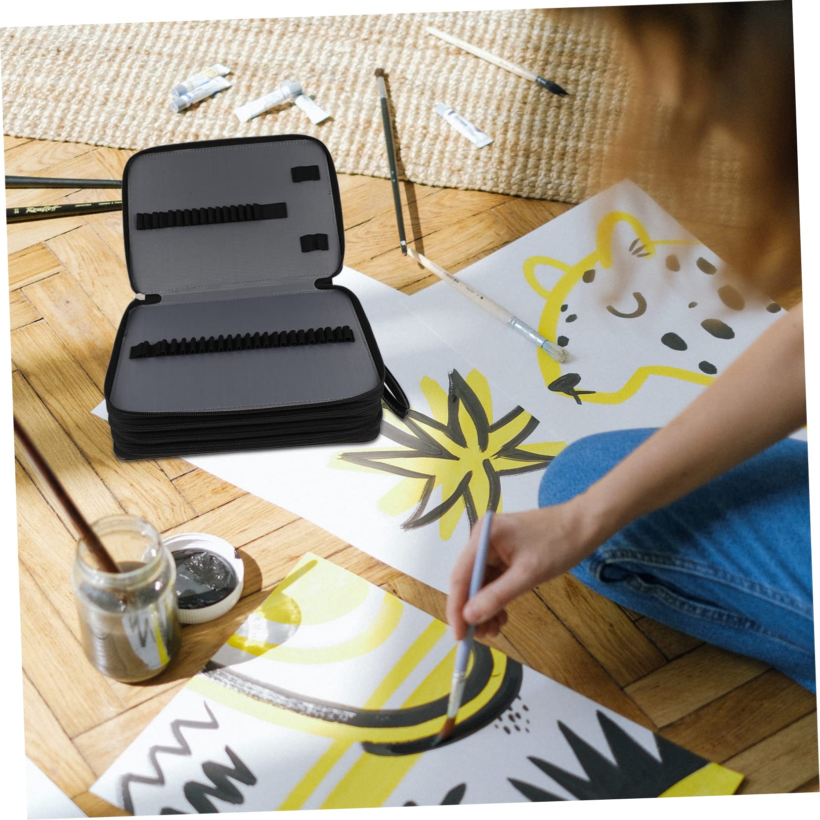STOBOK Pochette Multiuso Per Matite e Pennelli Borsa Da Disegno Portatile Con Capacità e Design Elegante Per Artisti e Studenti