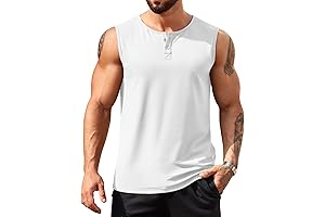 COOFANDY Men's Casual Sleeveless V Neck Tank Top Henley Shirts Muscle Fit T Shirt