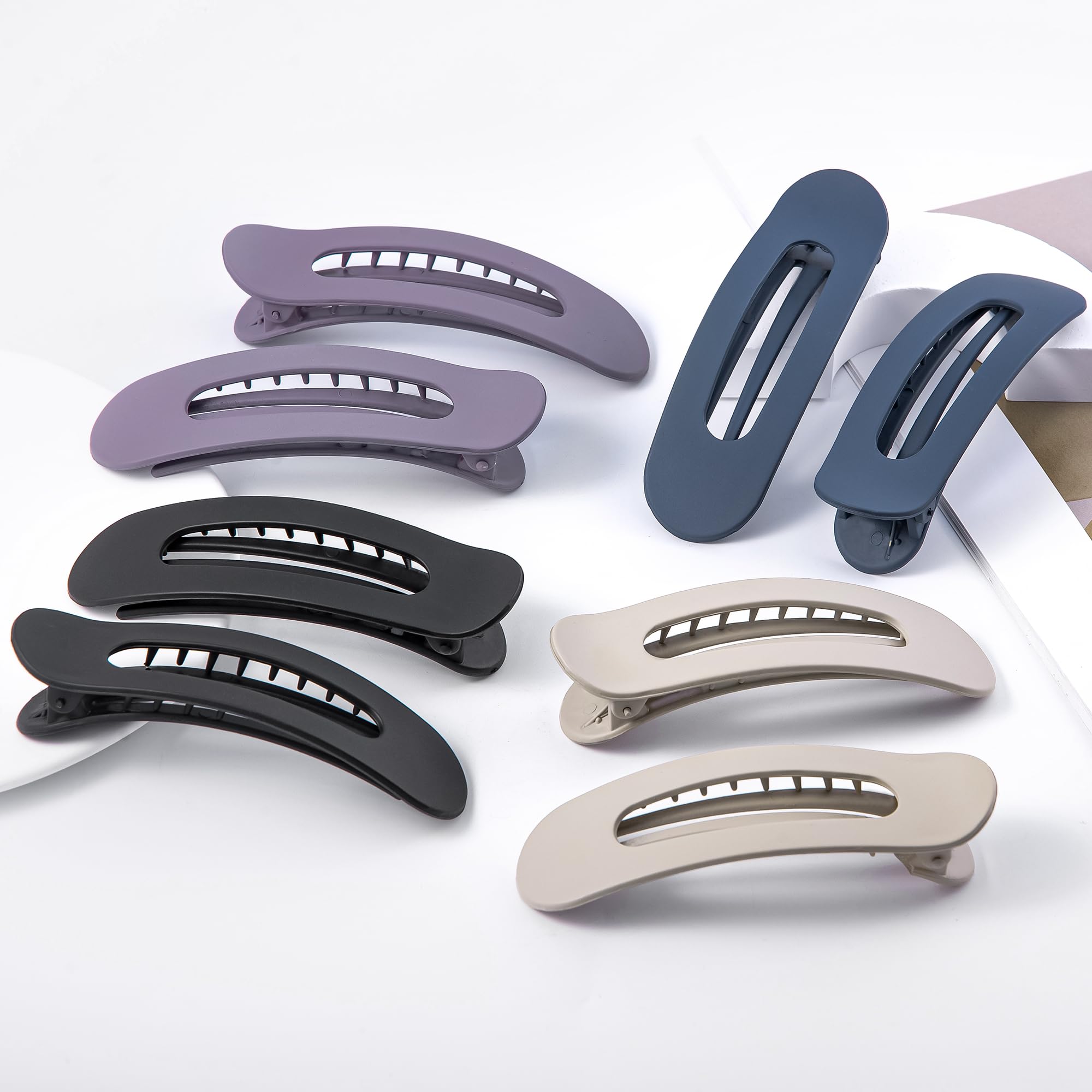 Cptots 8 Pcs Large Lay Flat Claw Clips for Women French Side Slide Barrettes for Thin Fine Hair Rectangle Alligator Hair Accessories,Matte Khaki Purple Blue Black - Image 3