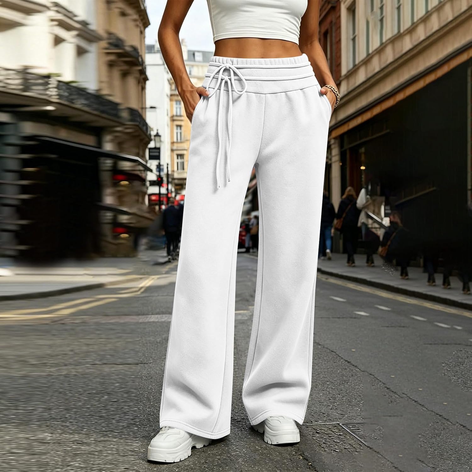 Wide Leg Sweatpants Women Baggy Lounge Sweat Pants Casual High Waist Bow Tie Y2K Cute Work Athletic Joggers
