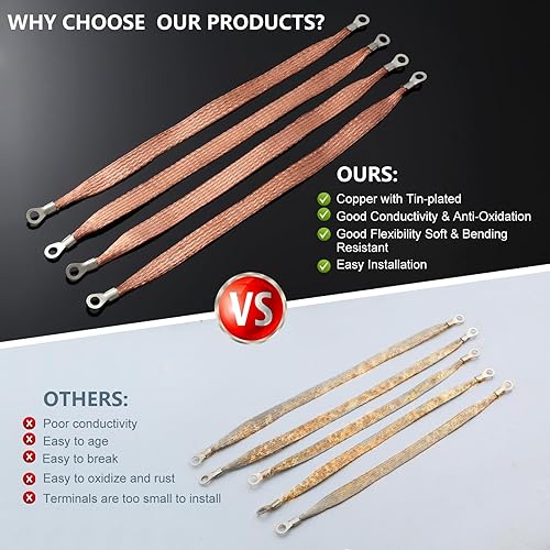 Miniatura 9 de Correas de tierra automotriz, 3 piezas de 10 x 12 pulgadas y 2 correas de conexión a tierra profesionales de 13 x 12 pulgadas, kit de correa de