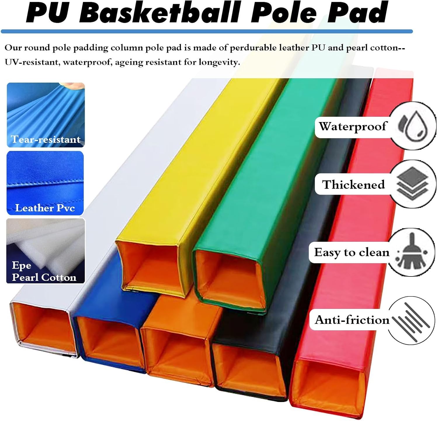 Outdoor Basketball Pole Pad, All-Weather In-Ground Protective Padding for Metal Posts, 15 x 15 cm, Black Blue Red Yellow, Ideal for Parks & Yards, Player Safety Cover (Orange)