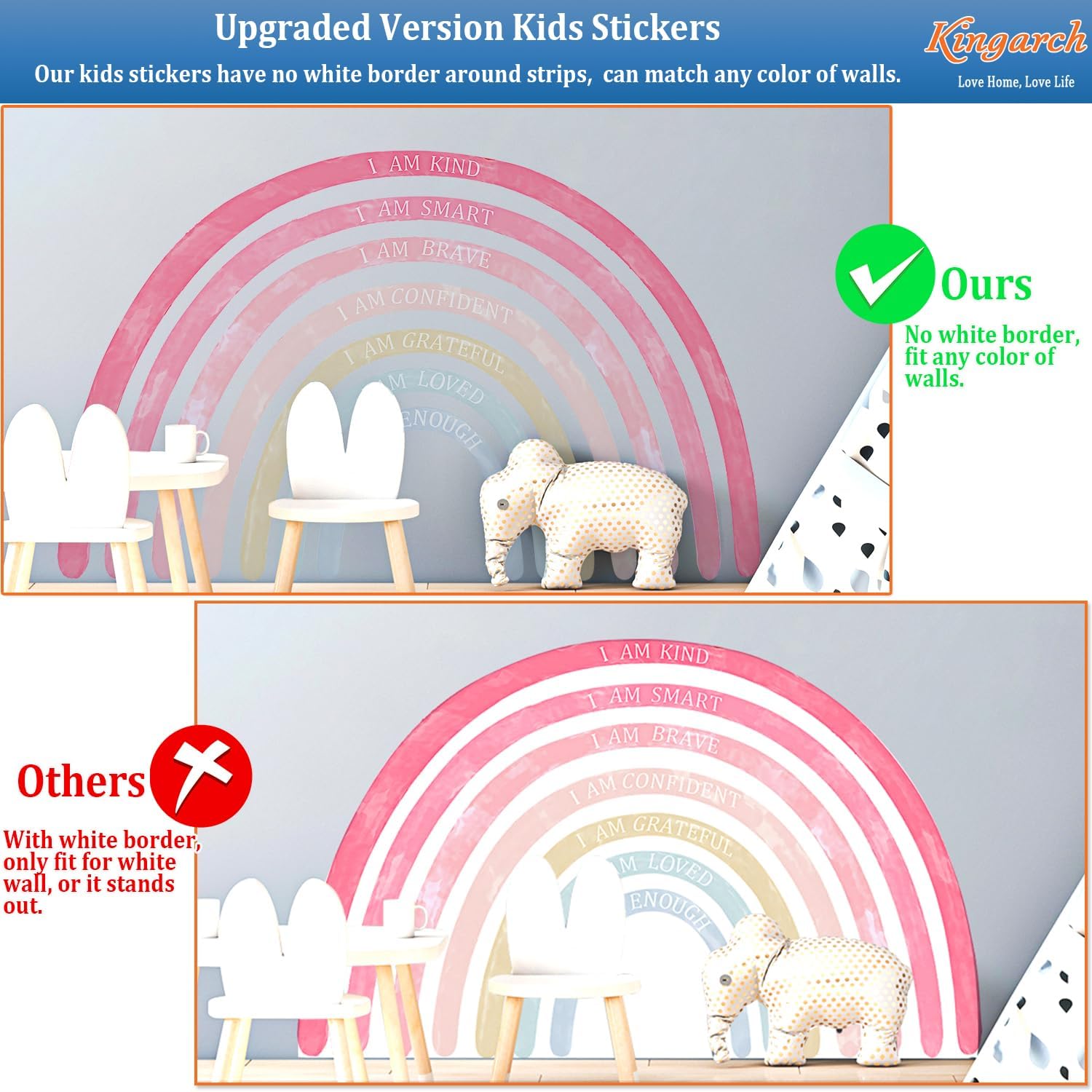 Large Colorful Rainbow Wall Decals, Insparational Peel and Stick Fabric Nursery Wall Decor, Removable Home Room Wall Decor Murals Stickers for Kids Girls Toddler Bedroom Living Room Playroom image 2