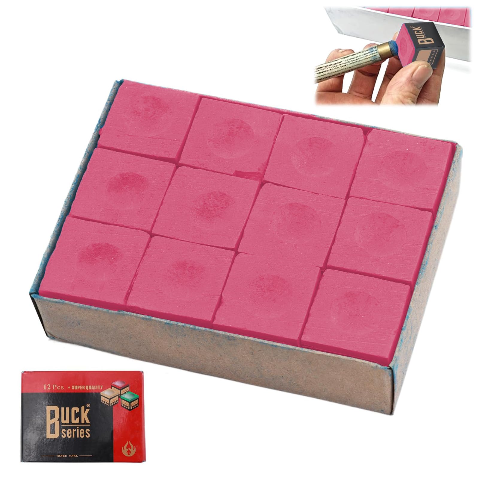 HUANYO Professional Snooker Chalk - 12 Cubes Premium Cue Tip Chalk for Enhanced Grip & Control, Minimises Table Marks, Ideal for Snooker, Pool & Billiard Players (Pink)