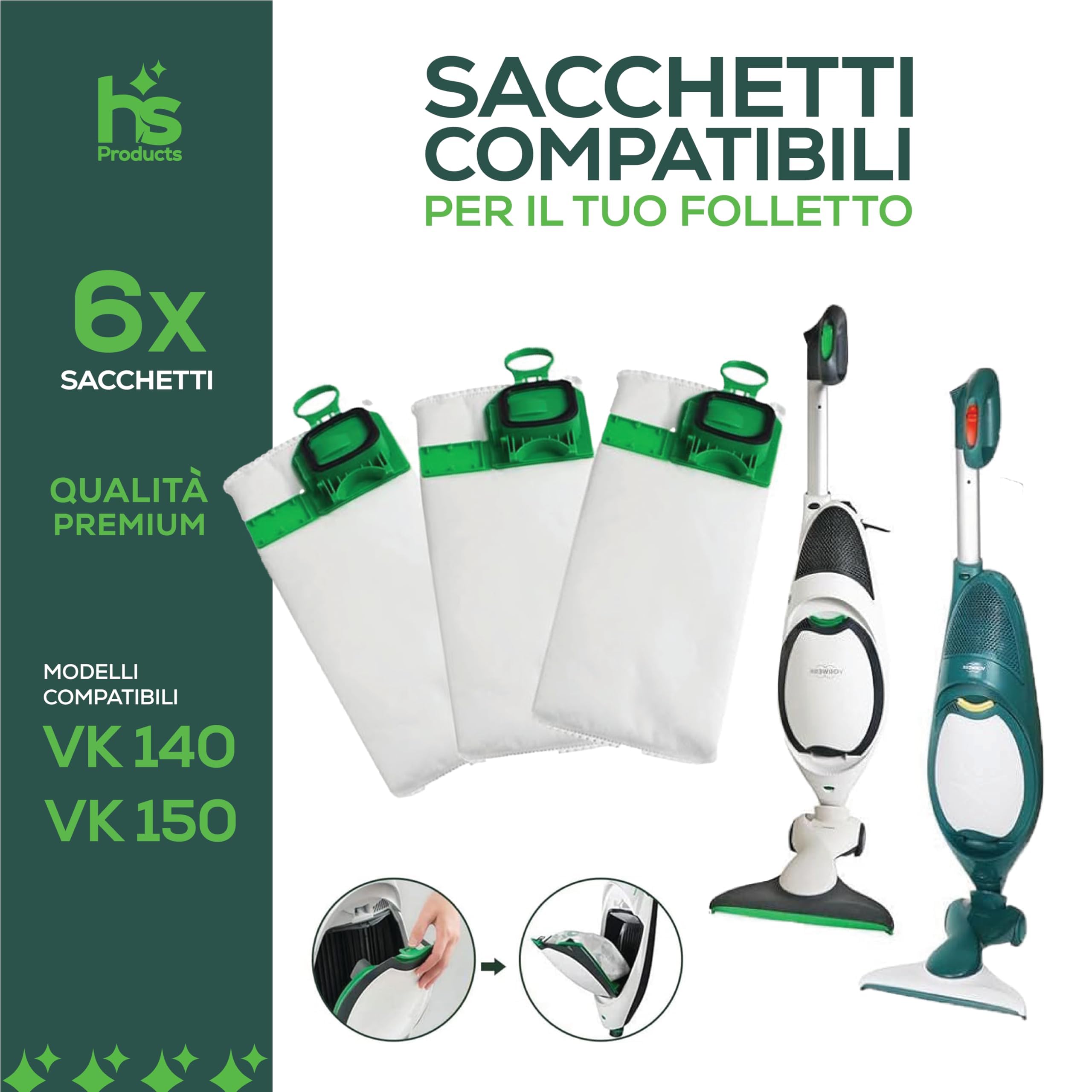 Ricambi Folletto Vk140 15 Pezzi Sacchetti Per Folletto VK140 VK150 FP140, Con 6 Sacchetti Folletto Vk140 - Foto 6