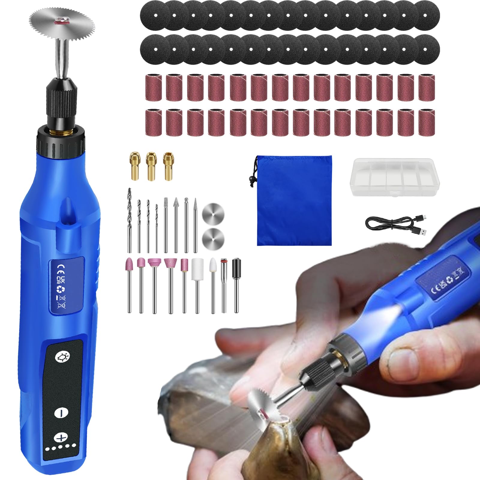 Cordless Rotary Multi Tool, 5 Variable Speed Mini Cordless Rotary Tool with USB Charging, 3.7V Electric Wood Carving Tools for Sanding, Polishing, Drilling, Etching, Engraving, Cutting, DIY Crafts