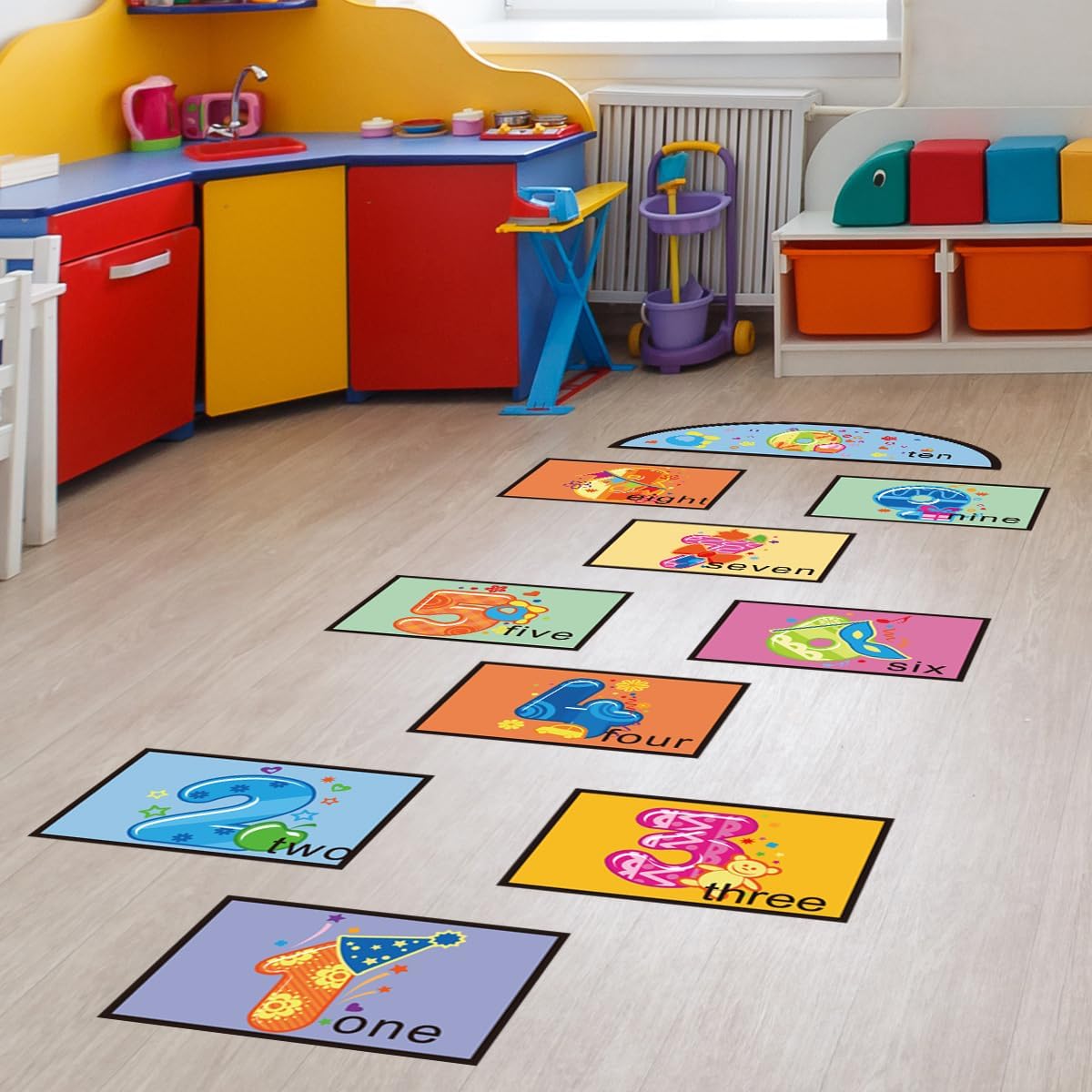 Number Lattice Floor Stickers, Creative Number Hopscotch Game Floor Decals, Removable Cartoon 1-10 Number Wall Decals for Classroom School Kindergarten Kids Bedroom Nursery (ZSZ1345)