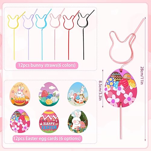 Miniatura 2 de ZCPTZ Pajitas locas de Pascua para niños, 12 pajitas de conejo, pajitas locas en espiral locas, regalos de intercambio de amigos de Pascua, regalos