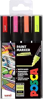 Pens PC-5M Medium Acrylic Felt Tip Coloured Permanent Paint Markers for Adults and Kids. Perfect for Colouring, Fabric, Graffiti, Watercolour, Outline Drawing, Window and Glass Art. 4 Pack