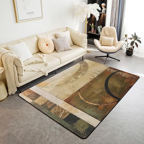 Miniatura 19 de Alfombra de área de rayas coloridas 3D abstracta naranja verde marrón líneas antideslizante para niños, adolescentes y adultos, moderna alfombra