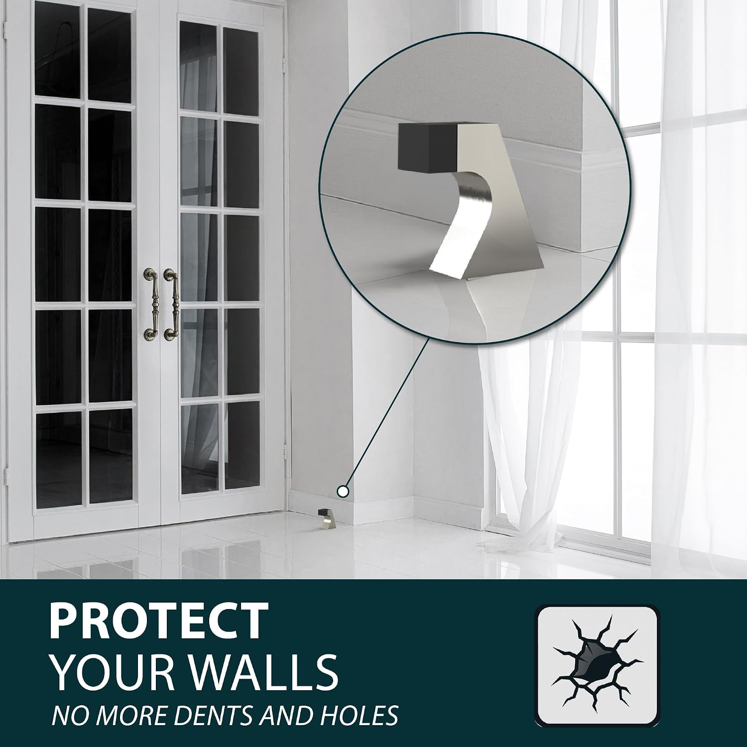 Mega Handles Curved Floor Door Stopper, Quickly Installed Wall Protector, Wall Protectors from Door Knobs, Floor Door Stop with Mounting Hardware Included - Satin Nickel - 2.5 Inch