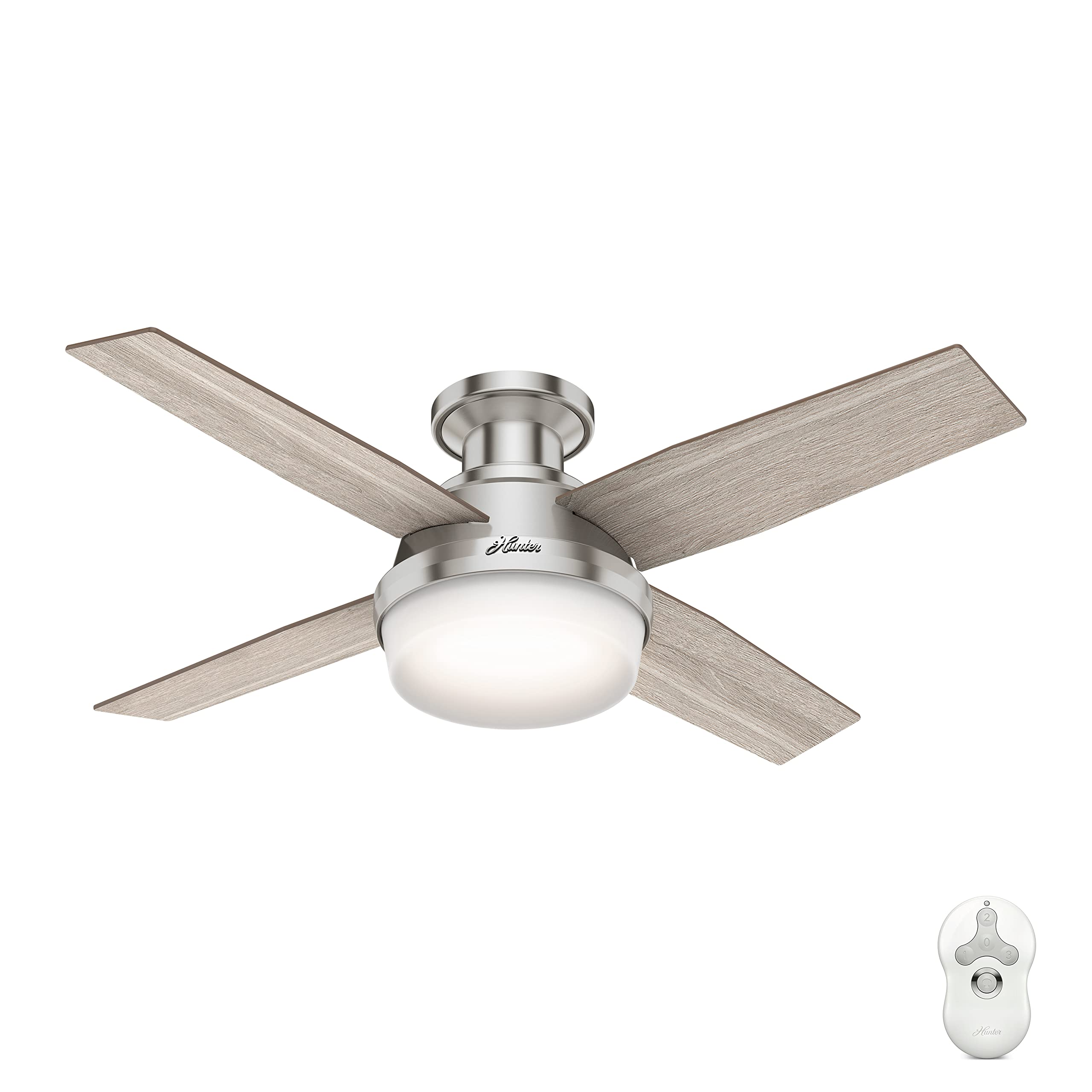 Hunter Fan 44 inch Brushed Nickel Low Profile Ceiling Fan with Light Kit and Remote Control for Bedroom, Living Room, Dining Room, Kitchen, Office (Renewed)