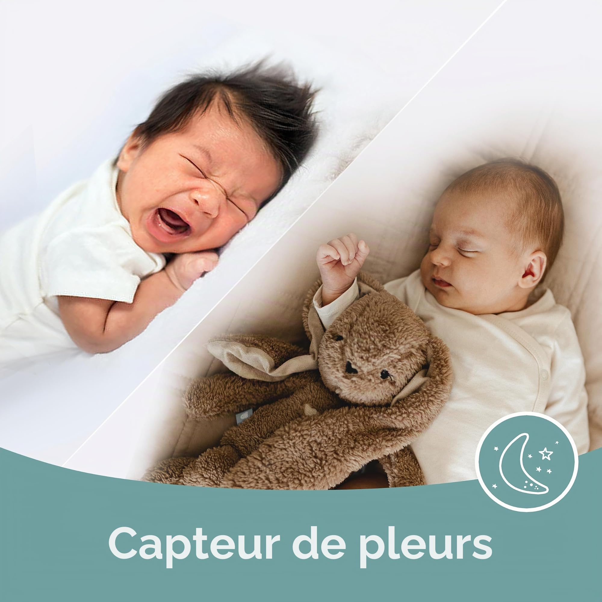 myHummy Doudou Bunny marron Duo avec application – Berceuses et vibration du rythme cardiaque