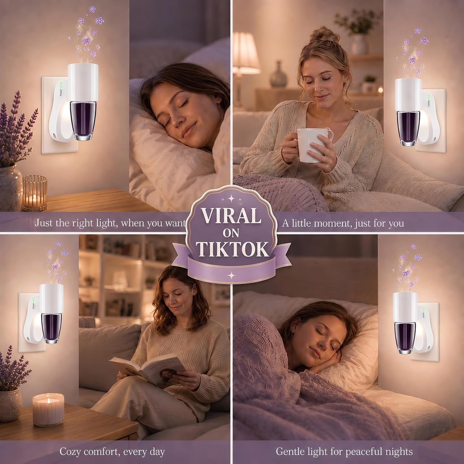 Wall Fragrance Plug with Night Light, Rotating Plug-in Diffuser, 3-Level Adjustable Scent Intensity & Night Brightness for Home & Office, Plug-in Air Freshener Device for Bedrooms, Home Gift, 4 Pack image 5