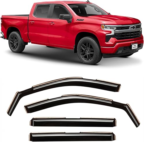 Voron Glass Protectores de lluvia extra duraderos en canal para camiones Chevrolet (Chevy) SilveradoGMC Sierra 1500 2019-2024 Crew Cab, deflectores