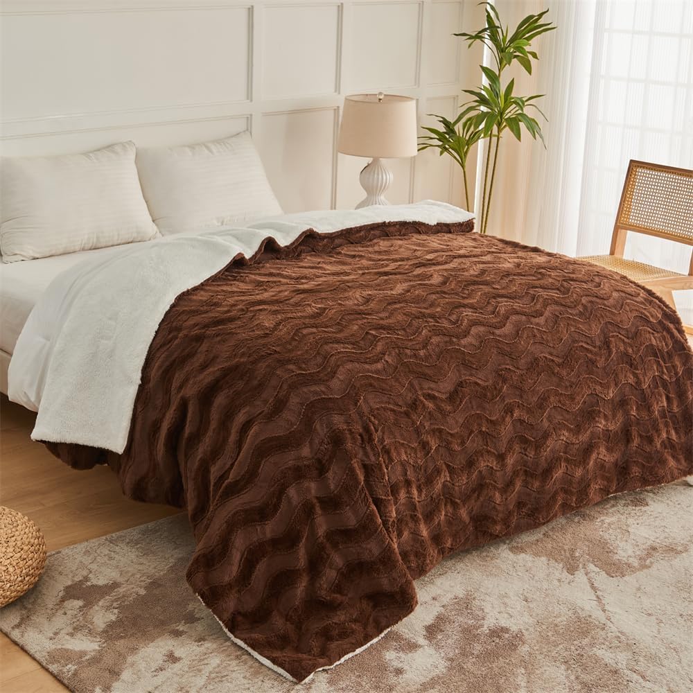 Heated Blanket Throw, Warm Soft Faux Rabbit Fur Electric Blanket with 6 Heating Levels & 4 Hours Auto-Off, Fast Heating & Over-Heat Protection, Machine Washable - Brown, 50”x 60”
