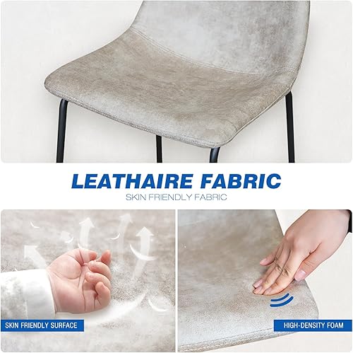 Miniatura 111 de Rfiver Taburetes de bar de piel sintética de poliuretano, juego de 2, taburetes industriales con respaldo y reposapiés, sillas modernas sin brazos
