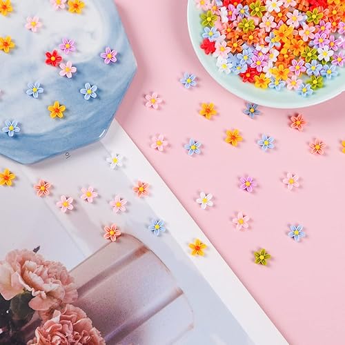 Miniatura 3 de DREMISI - 200 cuentas de flores de resina, 5 pétalos, flor de resina, con parte trasera plana, dijes de slime, suministros de cuentas de flores