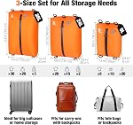 3Psc Vacuum Bags for Travel with Pump, 3-Size Set Reusable Vacuum Compression Bags for Luggage, Waterproof Space Saver Vacuum Packing Cubes, Fit Suitcase&Backpack, Orange